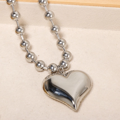 Collar Con Colgante De Corazón De Acero Inoxidable Cadena De Bolas Redondas Gruesas Chapado En Oro Plata Joyería Hip Hop