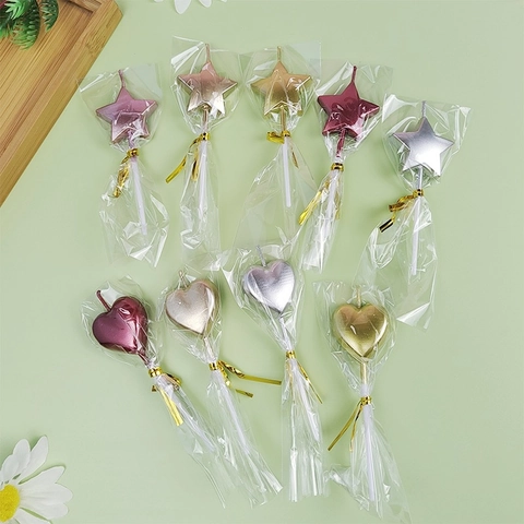 Shiny Metallic Heart Star Shape Birthday Candles Cake Topper Paraffin Wax Stick For Party Celebration Anniversary