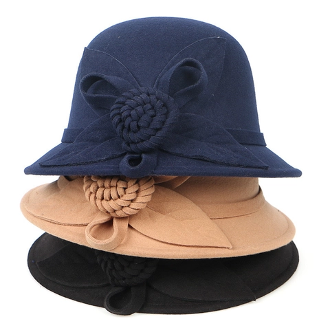 Cappello Cloche Vintage In Feltro Di Lana Da Donna Elegante Bombetta Con Decorazione Floreale Retro Moda Invernale