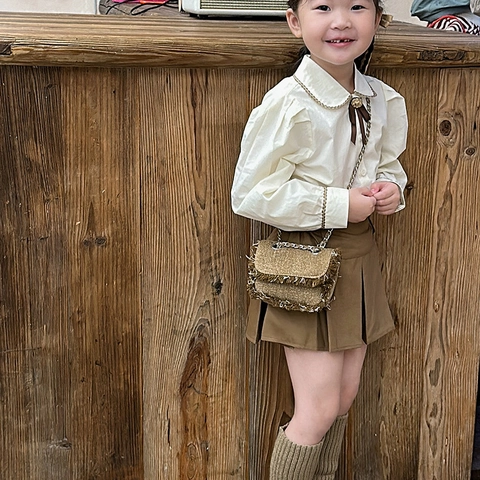 Kids Crossbody Shoulder Bag Denim Tweed Metal Chain Raw Edge Fringe Small Handbag Fashion Casual Boys Girls