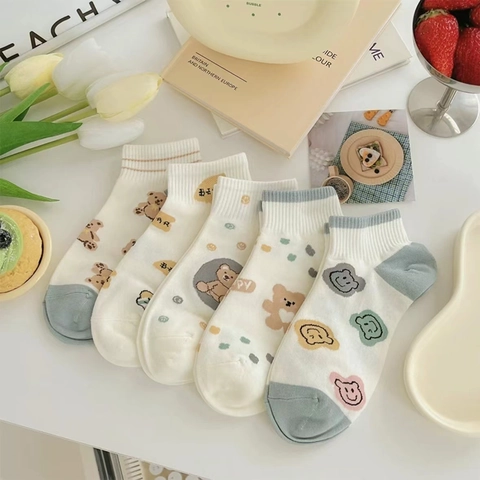 Damen Knöchelsocken Baumwolle Polyester Cartoon Bär Druck Atmungsaktiv Niedrig Geschnitten Lässig Süßer Stil