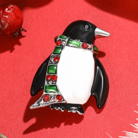 Süße Cartoon Pinguin Brosche Legierung Emaille Strass Tier Schmuck Für Weihnachten Feiertag Party Geschenk Damen Mädchen