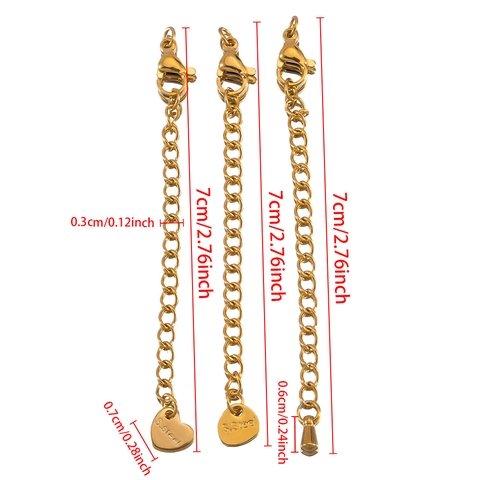 Stainless Steel Jewelry Extension Chains With Lobster Clasps Heart Triangle Water Drop Charms For Necklace Bracelet DIY