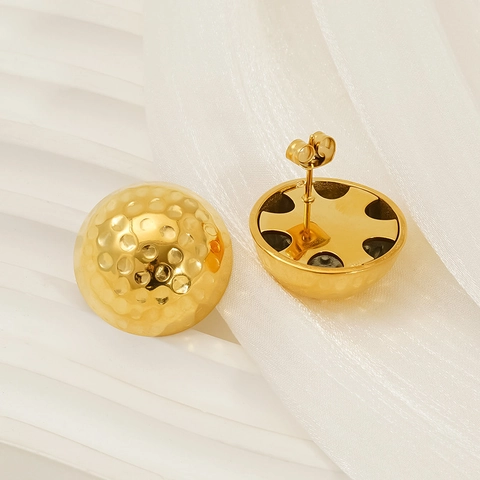 Orecchini A Bottone A Cupola Martellati Acciaio Inossidabile Placcato Oro 18K Texture Palla Da Golf Gioielli Per Donna
