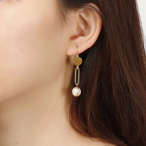 Edelstahl Lange Hängeohrringe Geometrisches Rechteckiges Glied Eingewickelte Muschelperle Retro Eleganter Schmuck Damen