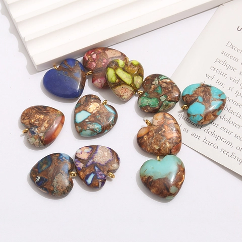 Dijes De Forma Corazón Piedra Real Colgantes Con Anillo De Aleación Para DIY Joyas Collares Pendientes Marmolado
