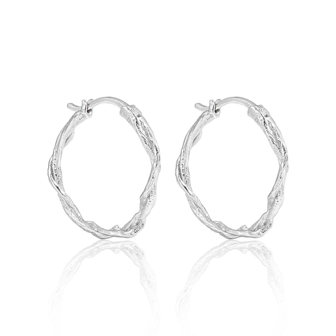 925 Sterling Silver Hoop Earrings For Women Twisted Textured Geometric Minimalist Branch Style Lightweight