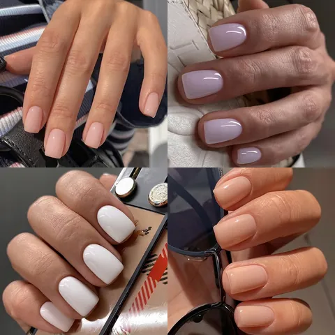 Press On Nails Glossy Solid Color Square Head Full Cover Artificial False Nail Tips For Women Elegant Daily Manicure ABS