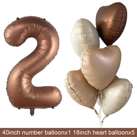 Juego de Globos de Papel de Aluminio con Número de 40 Pulgadas Marrón Chocolate Retro Con Globos de Corazón de 18 Pulgadas