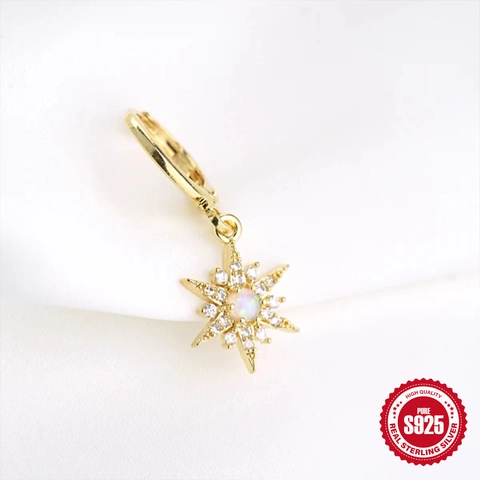 Star Moon Charm Earrings With 925 Sterling Silver Earring Post Gold Plated Opal Zirconia Jewelry Women