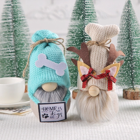Weihnachtsgnom Ornamente Gestrickte Gesichtlose Rudolph Puppe Tischdeko Für Zuhause Party Hund Katze Thema
