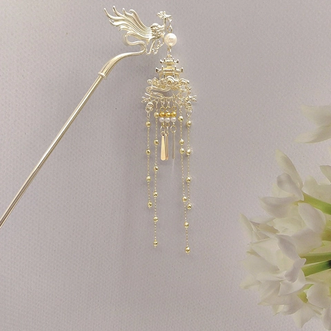 Bastoncino Per Capelli Fenice Nappa Stile Cinese Vintage Hanfu Forcina Lega Perla Artificial Sintetica Copricapo Retrò Donne