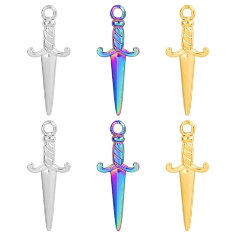 Dagger Anhänger Halskette Edelstahl Schwert Form Punk Gothic Schmuck Für Frauen Regenbogen Gold Silber Poliertes Accessoire