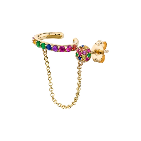 Orecchino A Nappa Con Catena In Zircone Arcobaleno Con Perno In Argento Sterling 925 Gioielli Minimalisti In Rame Donna