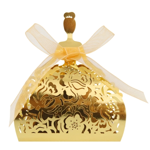 Mirror Gold Princess Gown Laser Cut Hollow Candy Box Wedding Party Favor Gift Box With Ribbon Rose Pattern