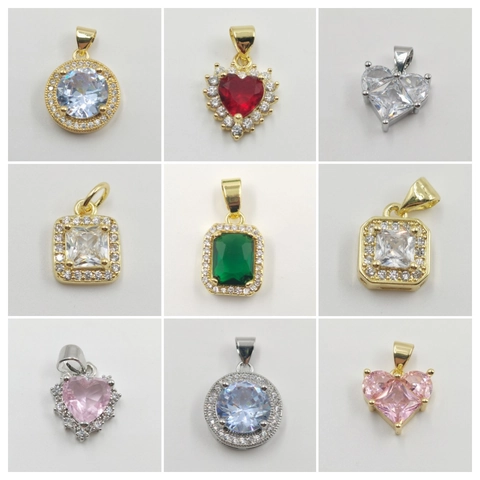 Ciondolo Gioielli Geometrici Rame Zirconia Cubica Cuore Rotondo Quadrato Forma Lusso Scintillante Fascino Clavicola Donne
