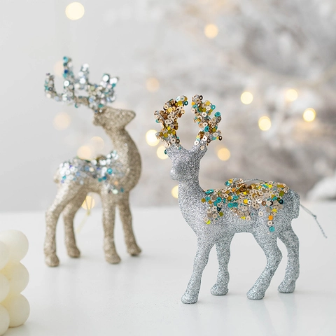 Elegante Colgante de Reno de Navidad Flocado con Purpurina Decoración de Árbol Adorno de Alce Colgante para Fiesta Hogar