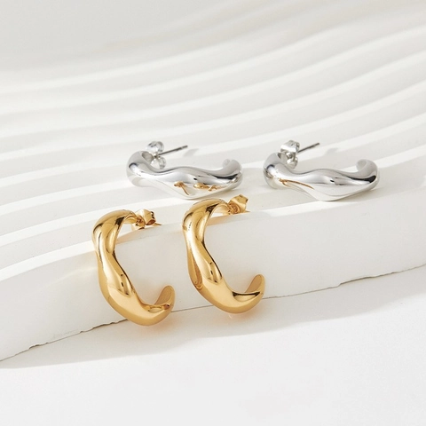 Orecchini A Cerchio In Acciaio Inossidabile Con Trama Irregolare Forma A C Design Fluido Gioielli Geometrici Minimalisti Da Donna