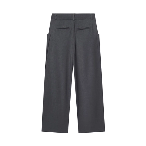 Pantalones Talle Alto Pierna Recta Para Mujer Gris Poliéster Tela Traje Business Casual Chic Pantalón Elegante