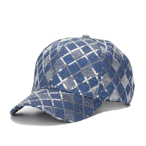 Fashion Sequin Baseball Cap Diamond Lattice Glitter Denim Style Sun Hat Adjustable Sparkly Hip Hop Trucker Hat For Unisex