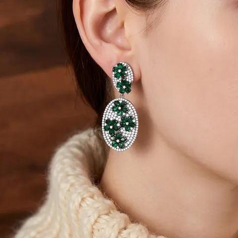 Boucles D Oreilles Pendantes Fleur Vintage Cuivre Zircon Baroque Ellipse Pour Femmes Avec Tige En Argent