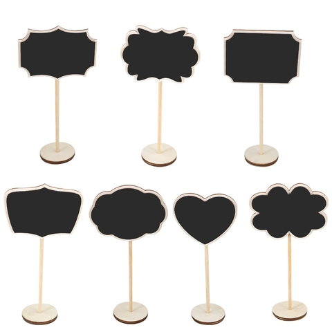 Mini Wood Blackboard Message Board Tabletop Stand Wedding Party Decor Garden Plant Labels Heart Cloud Shapes Ornament