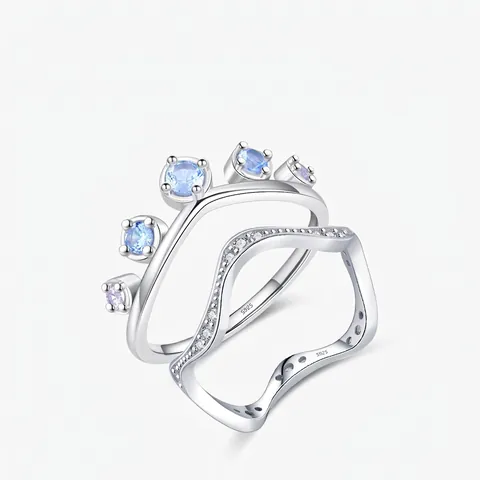 Elegante Set di Anelli in Argento Sterling 925 per Donna Forma di Corona Onda Lussuoso Zirconia Gradiente Intarsiato Gioielli di Moda Sovrapponibili