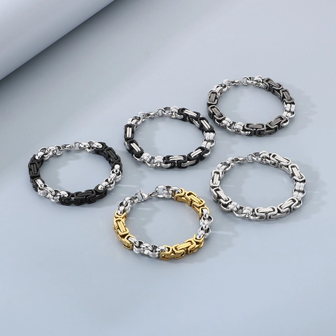 Bracciale A Catena Bizantina Acciaio Inossidabile Retro Hip Hop Punk Gioielli Link Fatti A Mano Per Uomini