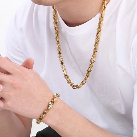 Collana E Bracciale In Acciaio Inossidabile Con Catena A Rombo Geometrico Stile Hip Hop Punk Per Uomini Donne Accessori