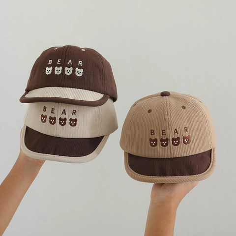 Baby Kleinkind Baseballkappe Cord Weicher Schirm Farbblock Bestickter Bär Buchstabe Mütze Für Kleinkinder