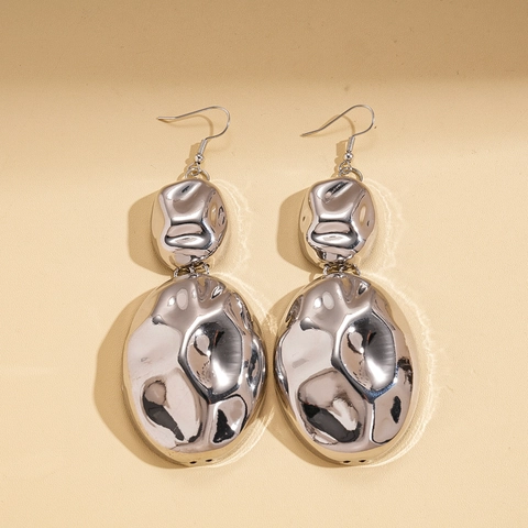 Orecchini Pendenti Ovali Geometrici Irregolari Texture Martellata Ferro Metallo Stile Freddo Moda Nicchia Unico Gioielli Da Donna