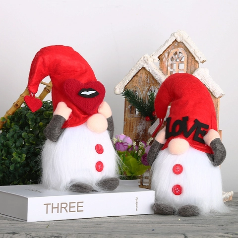 Gnomo De San Valentín De Peluche Muñeca LED Luminosa Rudolph Corazón Amor Decoración Festiva Para El Hogar