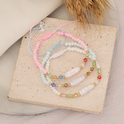 Bracciale Intrecciato A Mano Con Perla Artificial Irregolare Perline Di Cristallo Stile Boho Regolabile Gioielli Donna