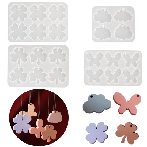 Molde Silicona Mariposa Nube Trébol Para DIY Resina Fundición Colgante Llavero Joyería Fabricación Claro