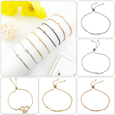 Pulsera Ajustable Deslizante De Cobre Cadena De Caja Circonita Cúbica Hamsa Ojo Turco Estrella Joyería Moda Mujer