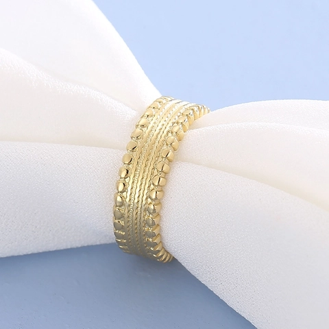 Anillo Abierto De Acero Inoxidable Ajustable Textura De Neumático Borde Perlado Joyería Banda Retro Minimalista Unisex