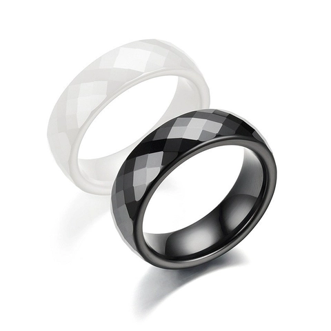 Faceted Ceramic Ring Geometric Rhombic Cut Modern Minimalist Fashion Band For Men Women Couples Unisex Jewelry