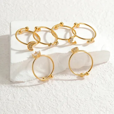Minimalistische Goldfarbene Edelstahl Strass Offene Ringe Für Damen Mond Stern Delphin Fischschwanz Verstellbare Schmuck Ringe