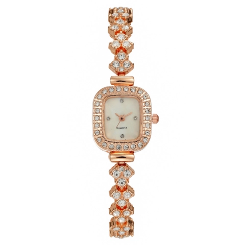 Luxurious Rhinestone Inlaid Women Quartz Watch Rectangular Square Dial Metal Alloy Bracelet Watch Fashion Jewelry Gift For Ladies