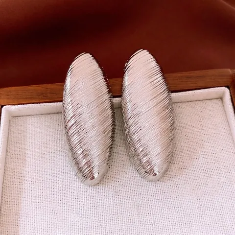 Oval Drop Earrings Alloy Textured Diagonal Stripes With 925 Sterling Silver Earring Post Retro Statement Jewelry Women