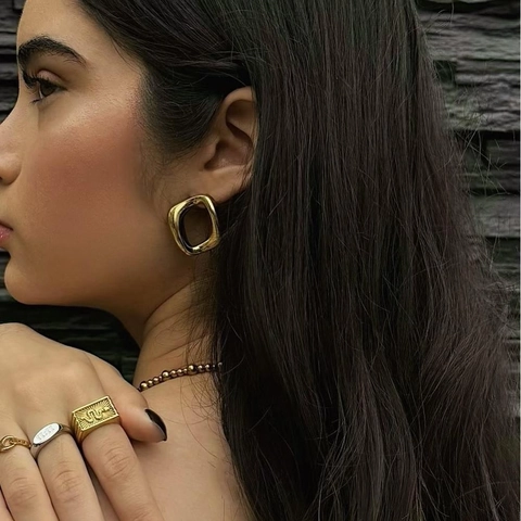 Geometric Stainless Steel Stud Earrings Modern Irregular Hoop Square Minimalist Commute High End Jewelry For Women