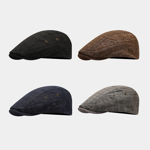 Retro Katoenen Geruite Platte Pet Verstelbaar Ademend Vintage Ivy Hoed Voor Heren Dames Casual Britse Stijl