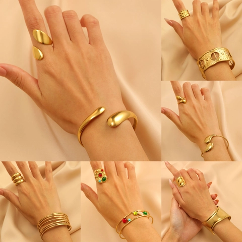 Stainless Steel Bracelet And Ring Bohemian Vintage 18K Gold Plated Sun Starfish Shell Butterfly Eye Flower Women Jewelry