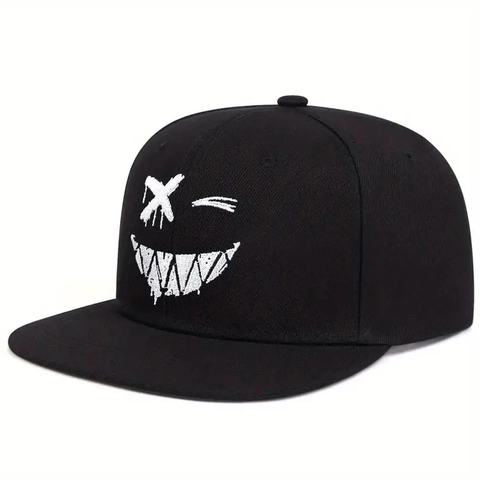 Geborduurde Smiley Gezicht Honkbalpet Graffiti Stijl Hip Hop Snapback Hoed Voor Heren Dames Polyester Ademend Zonnescherm