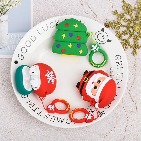 Christmas Wireless Earphone Case Silicone Protective Cover Santa Claus Reindeer Gingerbread Man With Matching Ring Strap Cartoon