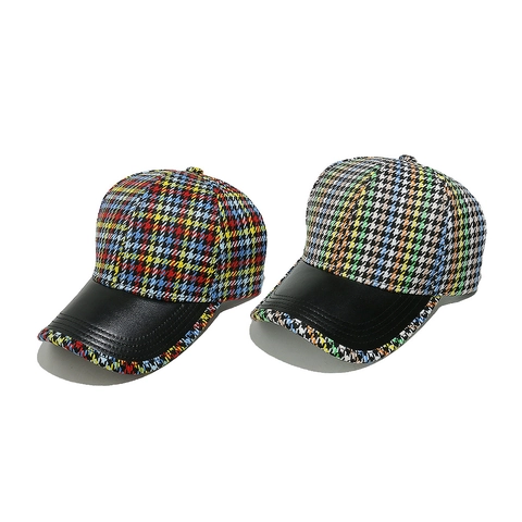 Cappello Da Baseball Houndstooth Colorato Donna Retro Fantasia Tesa Curva Giunzione Ecopelle Cappello Moda