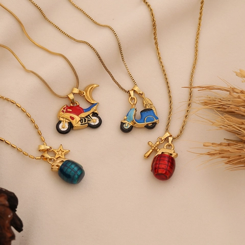 Collana Con Pendente In Acciaio Inossidabile Smalto Moto Scooter Granata Forme Placcato Oro Personalizzato Gioielli Hip Hop