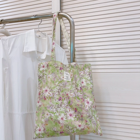 Floral Print Canvas Tote Bag Cotton Shoulder Handbag Retro Pastoral Aesthetic Large Capacity Shopping Bag For Women