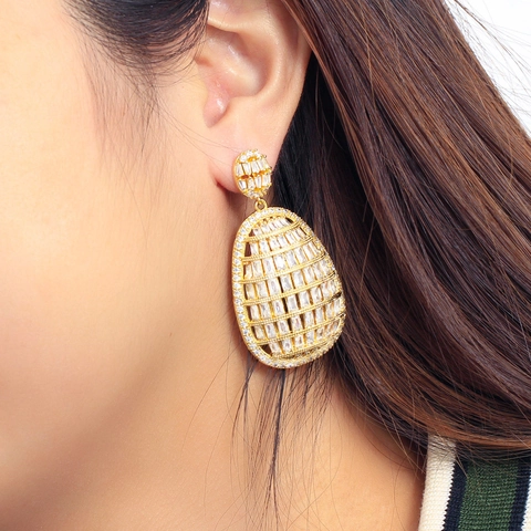 Lussuosi Orecchini a Goccia in Rame e Zirconia Traforati per Donna Eleganti Gioielli Geometrici per Matrimonio Banchetto Festa