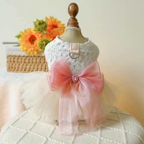 Luxus Haustier Hund Katze Prinzessin Hochzeitskleid Eleganter Spitze Netz Tutu Rock Mit Großer Schleife Herz Strass Für Kleine Welpen Geburtstag Party Kleid